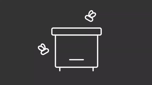 Animated Line Art Icon of Beehive and Flying Bees