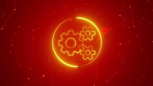 Neon Glowing Gears Technology Loop Background