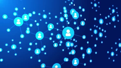 Global Network Connections with User Icons Expanding on Blue Background