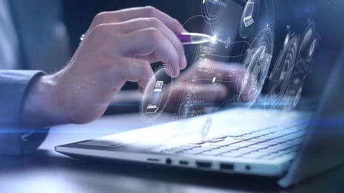 Futuristic Digital Interface with Data Network Holographic Display