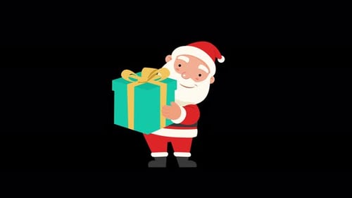 Animated Santa Claus Holding a Christmas Gift