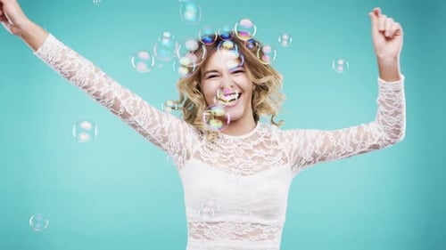 Woman Dancing Light Blue Background