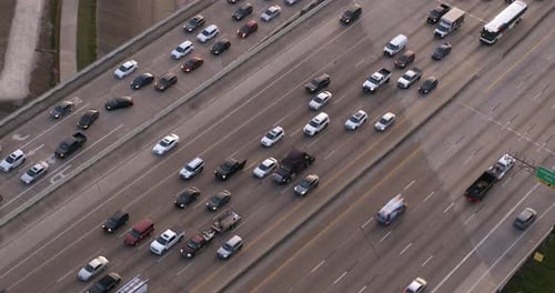 Birds eye view of cars on I-10 West and East freeway in Houston, Texas
