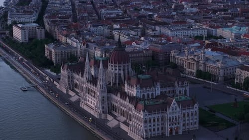 Beautiful Historic Orszaghaz Building Famous and Popular Hungarian Parliament Tilt Up Reveal