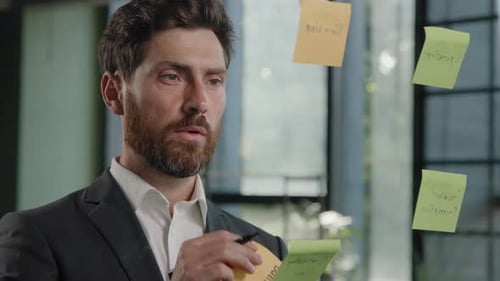 Close Up 40s Man Busy with Business Strategy Project Management Creative Middleaged Businessman