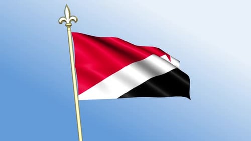 Animated Waving Flag on Golden Pole with Red White Black Stripes