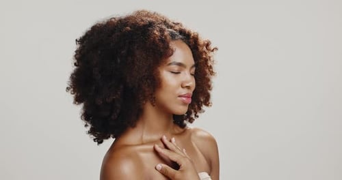 Skincare, beauty and glow with woman in studio for dermatology on white background mockup space