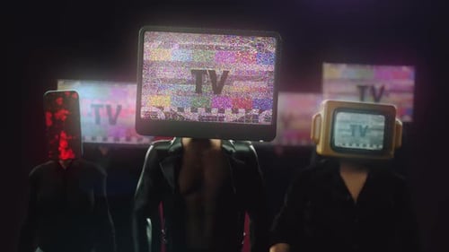 TV Head People with Glitch Screen Static
