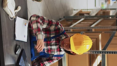 Vertical Video Asian Person Planning Order Management in Warehouse