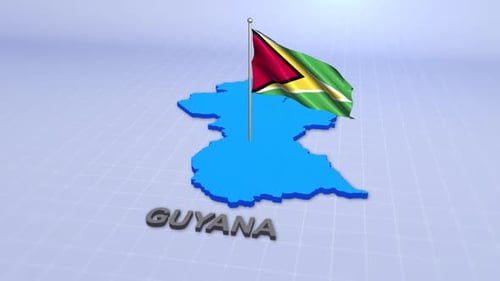 3D Animated Map of Guyana with Waving National Flag