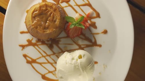 Cake and Ice Cream Dessert with Sauce