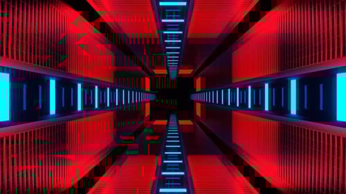 Red And Blue Neon Light Moving On Grating Tunnel Background Vj Loop In 4K