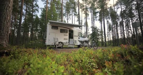 RV Camping in Lush Green Forest