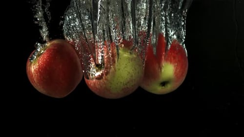 Apples Fall Under Water Filmed is Slow Motion 1000 Fps