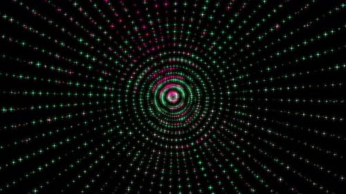 Animação de círculo de partículas com estrelas piscando. Fundo de movimento Vj Loop Circle