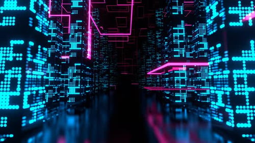 Cyan And Pink Road To Neon Cyber City Background Vj Loop In 4K