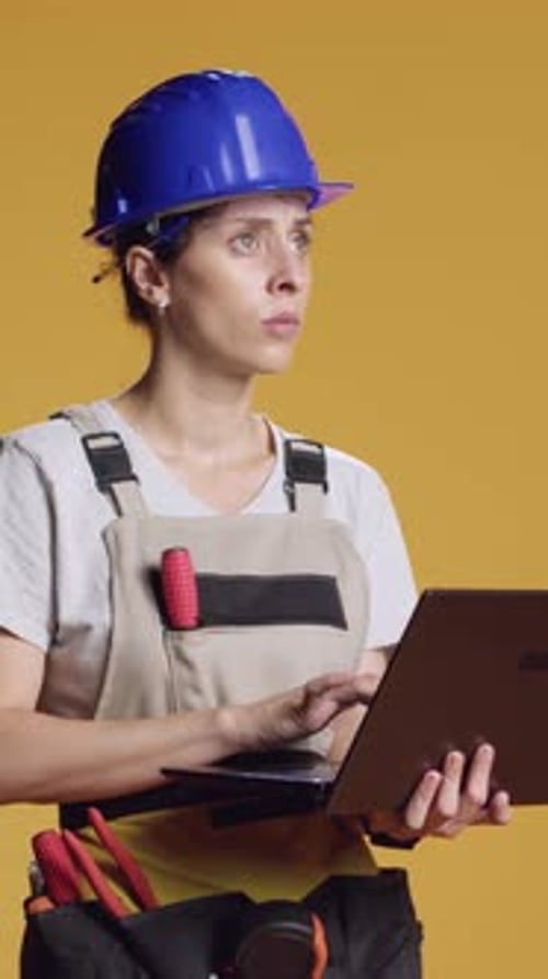 Vertical Video Confident Woman Browsing Internet on Laptop Pc