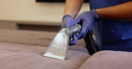 Couch Cleaning with Upholstery Machine Close Up