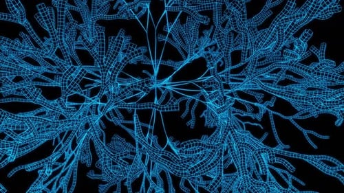 Fondo abstracto, bucle sin fisuras, raíces azules y cian, árboles Vj Loop en el espacio exterior para conciertos en vivo