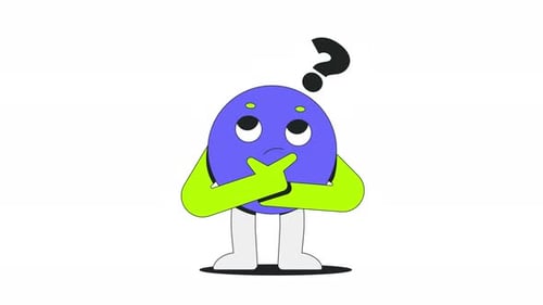 Personagem redondo e descolado pensando com ponto de interrogação | Animação 2D de integração de interface do usuário