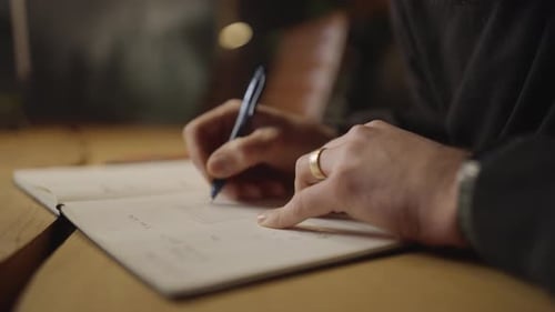 Close Up Footage of a Hand Sketching Detailed Designs in a Notebook with Pen