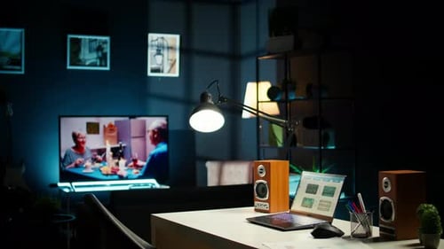 Modern Home Office in a Stylish Apartment with Wooden Furniture