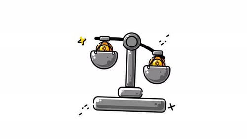Animated Financial Balance Scale with Dollar Coins