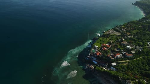 Beautiful ocean and hotels on cliff in Bali island, Indonesia