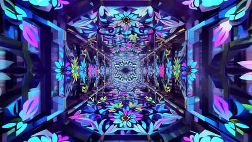 Psychedelic Floral Kaleidoscope Neon Tunnel VJ Loop