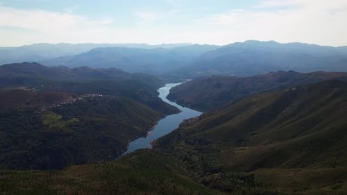 Aerial view, stream among mountains