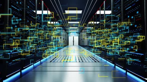 Futuristic Digital Data Stream in Server Room Animation