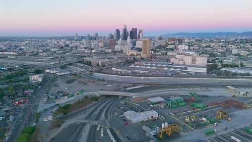 Aerial view of Los Angeles skyline, United States.