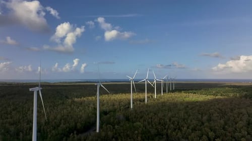 Wind Turbines Generate Energy On The Island