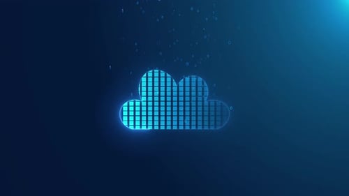 Cloud Computing Information Technology Circuit with Icon on Blue Background Data Storage Service