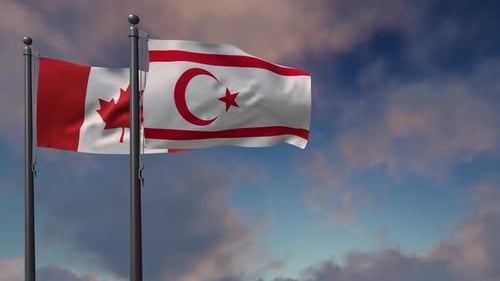 Realistic Waving Flags of Canada and Northern Cyprus