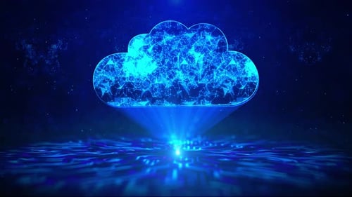 Texte dans le cloud avec rotation du HUD, interface technologique numérique, hologramme, cyberespace