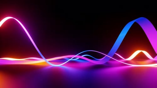 abstract background with glowing neon wavy ribbons and lines