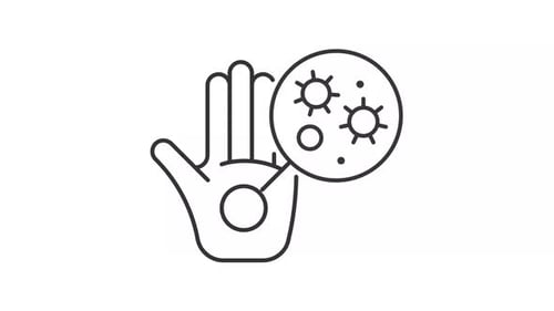Animated bacteria on hands data icon