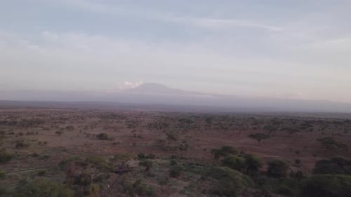 Vidéo filmée par drone montrant le parc national d'Amboseli avec le mont. Le Kilimandjaro
en arrière-plan