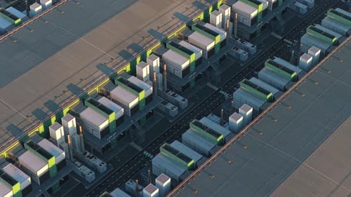 Aerial view of a large ai data center at sunrise