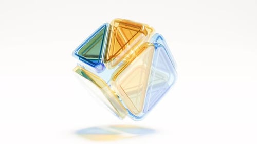 Yellow Blue 3d Cube Glass Box Tech Bg Rotate Endless