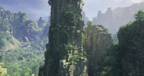 Stunning Rocky Landscape with Lush Greenery and Majestic Cliffs in Daylight