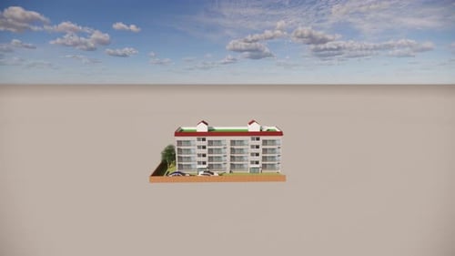 Das Gebäude steht unter blauem Himmel