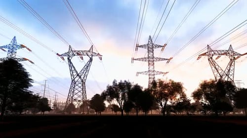 3D Animation of Power Lines, Electricity Transmission, and Industrial Plant