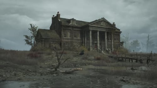 Abandoned Gothic Mansion in a Desolate Landscape