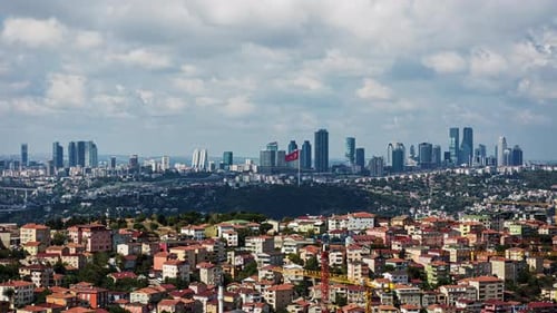 Modern Istanbul Turkey Modern Glass Buildings Business District Timelapse