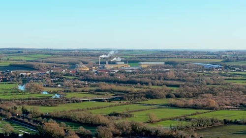 Rural Industrial Complex Functioning Amid Green Countryside Fields Manufacturing Facility Producing