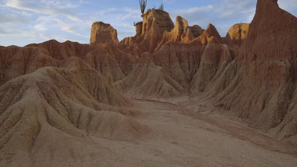 Establishing Shot of Tatacoa Desert’s Jagged Red Rock Formations ...