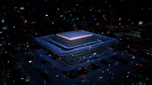 Futuristic Digital CPU Processor Animation with Data Flow