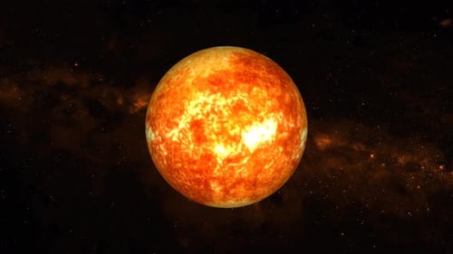 Realistic Sun planet Rotates on space or galaxy and stars milky way, Animation of Sun planet. 1193
